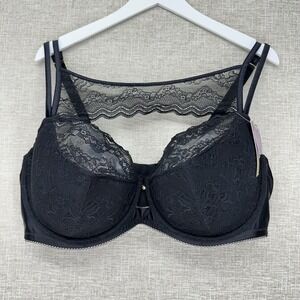 Cacique Bra Womens 44DDD Black Balconette‎ Sexy Lace Underwire Plus Size Lift